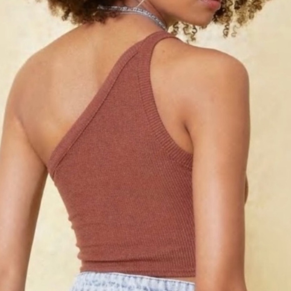 Nasty Gal Chocolate Asymmetrical one shoulder Crop Tank Top- size 12 - Picture 2 of 7